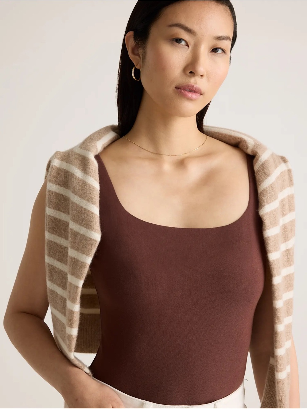 Quince Chocolate Brown Scoop Tank Bodysuit